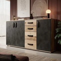 Meubella - Dressoir Montreal - Grijs - Old wood - 160 cm Hot