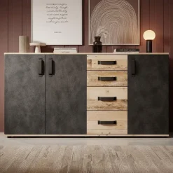 Meubella - Dressoir Montreal - Grijs - Old wood - 160 cm Hot