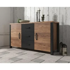 Meubella - Dressoir Olivia - Zwart - Eiken - 147 cm Online