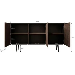 Meubella - Dressoir Pedro - Donker eiken - Zwart eiken - 150 cm Outlet