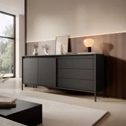 Meubella - Dressoir Saran - Mat zwart - 187 cm New