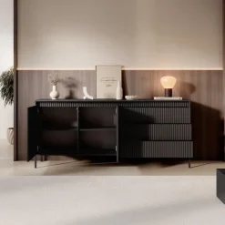 Meubella - Dressoir Saran - Mat zwart - 187 cm New