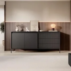 Meubella - Dressoir Saran - Mat zwart - 187 cm New