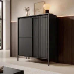 Meubella - Dressoir Saran - Mat zwart - Hoog - 104 cm Online