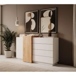 Meubella - Dressoir Three - Wit - Eiken - 160 cm New