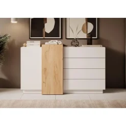 Meubella - Dressoir Three - Wit - Eiken - 160 cm New