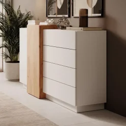 Meubella - Dressoir Three - Wit - Eiken - 160 cm New