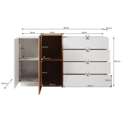 Meubella - Dressoir Three - Wit - Eiken - 160 cm New