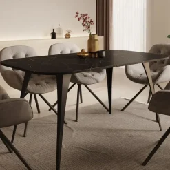 Meubella - Eetkamertafel Flix - Zwart marmer - 160 cm - Uitschuifbaar Hot