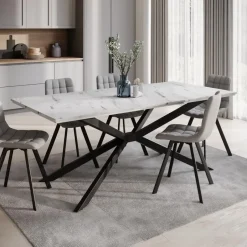 Meubella - Eetkamertafel Faithley - Wit marmerlook - 190 cm Best