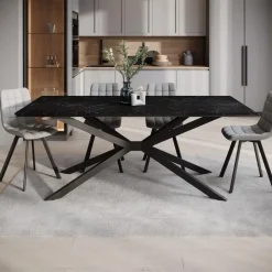 Meubella - Eetkamertafel Faithley - Zwart marmerlook - 190 cm Best