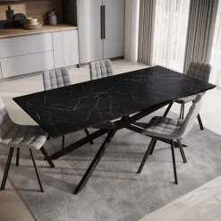 Meubella - Eetkamertafel Faithley - Zwart marmerlook - 190 cm Best