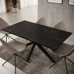 Meubella - Eetkamertafel Wabe - Zwart marmerlook - 160 cm Sale