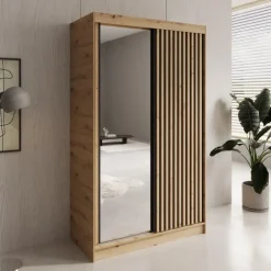 Meubella - Elles - Kledingkast met schuifdeuren - Eiken - 120x60x204 cm Outlet