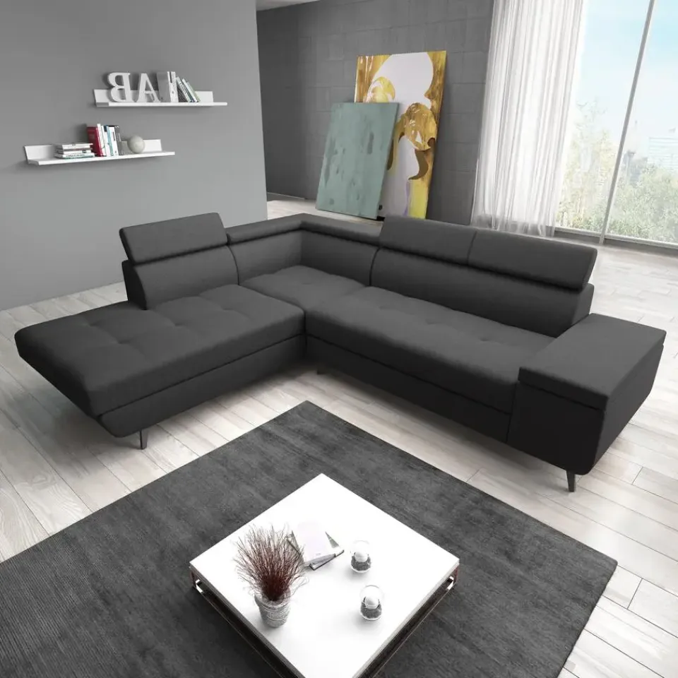 Meubella - Hoekbank Destiny - Zwart - Stof - Links Sale