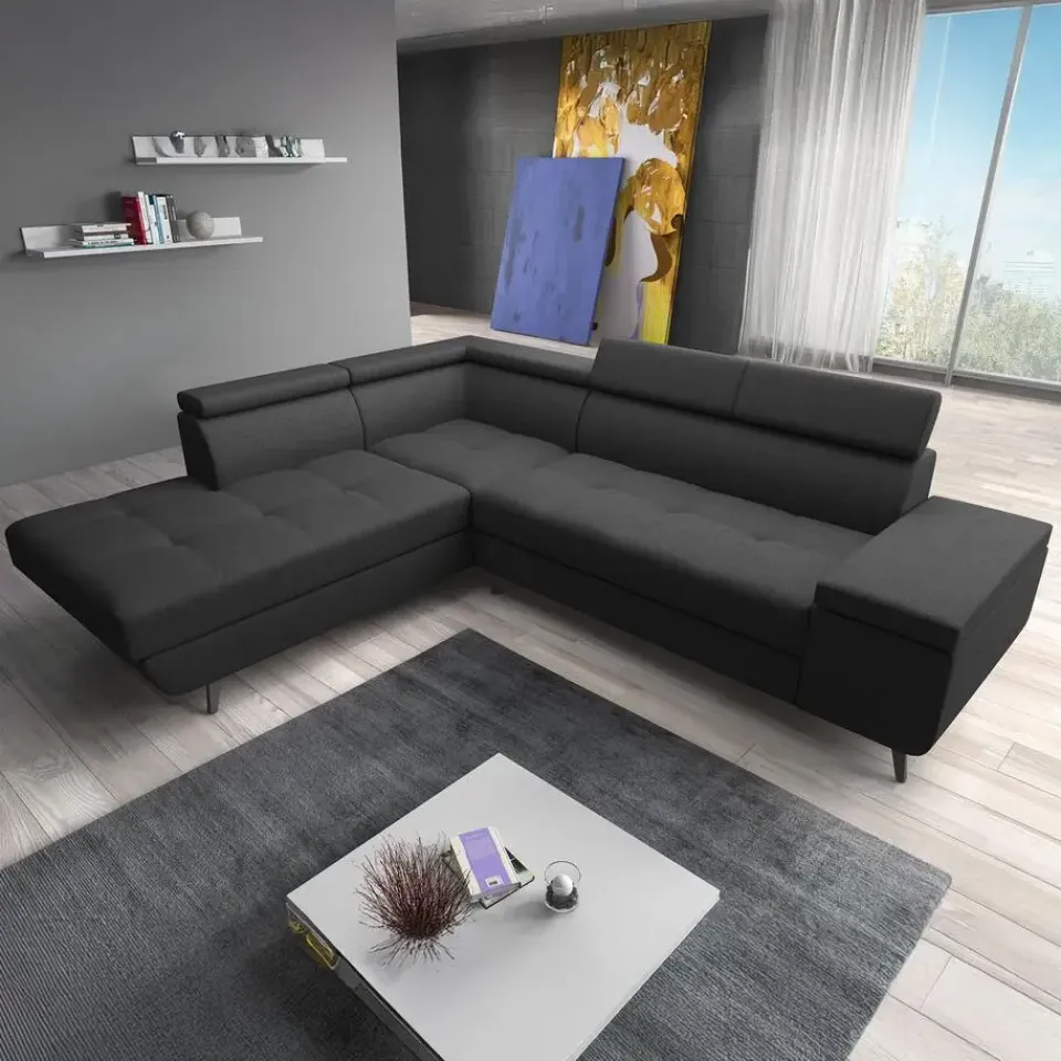 Meubella - Hoekbank Destiny - Zwart - Stof - Links Sale