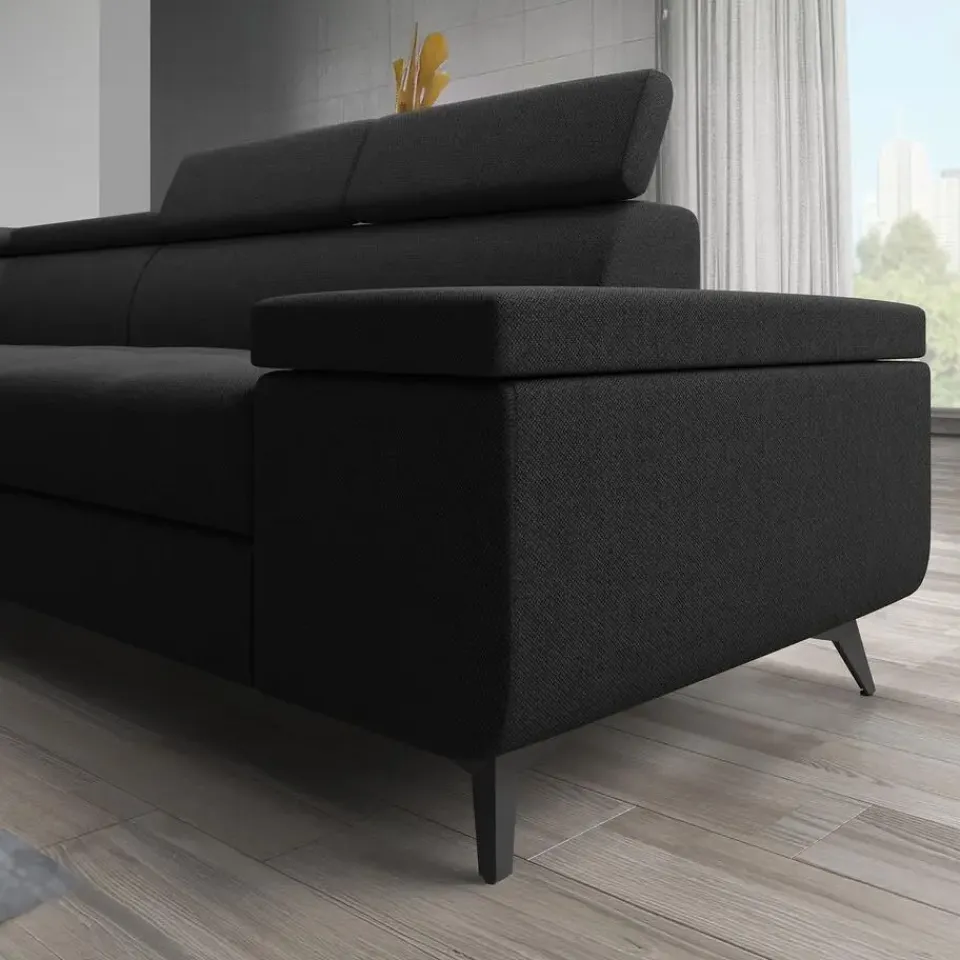 Meubella - Hoekbank Destiny - Zwart - Stof - Links Sale