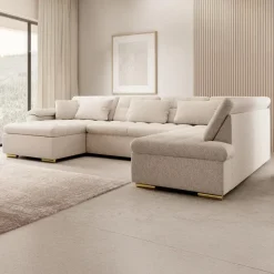 Meubella - Hoekbank Nicoreta - Beige - Teddy Boucle - Links Discount