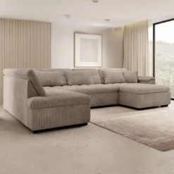 Meubella - Hoekbank Nicoreta - Bruin ribstof - Rechts Hot