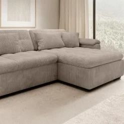 Meubella - Hoekbank Nicoreta - Bruin ribstof - Rechts Hot