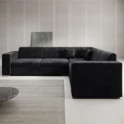 Meubella - Hoekbank Santana - Zwart - Velvet - Rechts Outlet