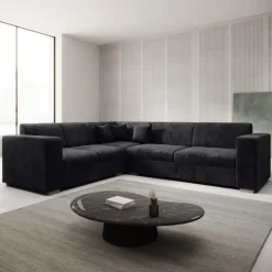 Meubella - Hoekbank Santana - Zwart - Velvet - Links Online