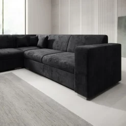 Meubella - Hoekbank Santana - Zwart - Velvet - Links Online