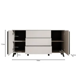 Meubella - Hydra - Dressoir - Zwart - 150x40x78 cm