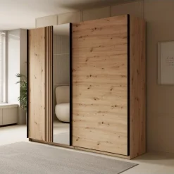 Meubella - Kledingkast Adyson - Eiken - 220 cm - Met spiegel Clearance