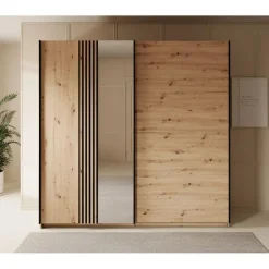Meubella - Kledingkast Adyson - Eiken - 220 cm - Met spiegel Clearance