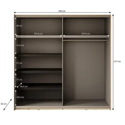 Meubella - Kledingkast Adyson - Eiken - 220 cm - Met spiegel Clearance