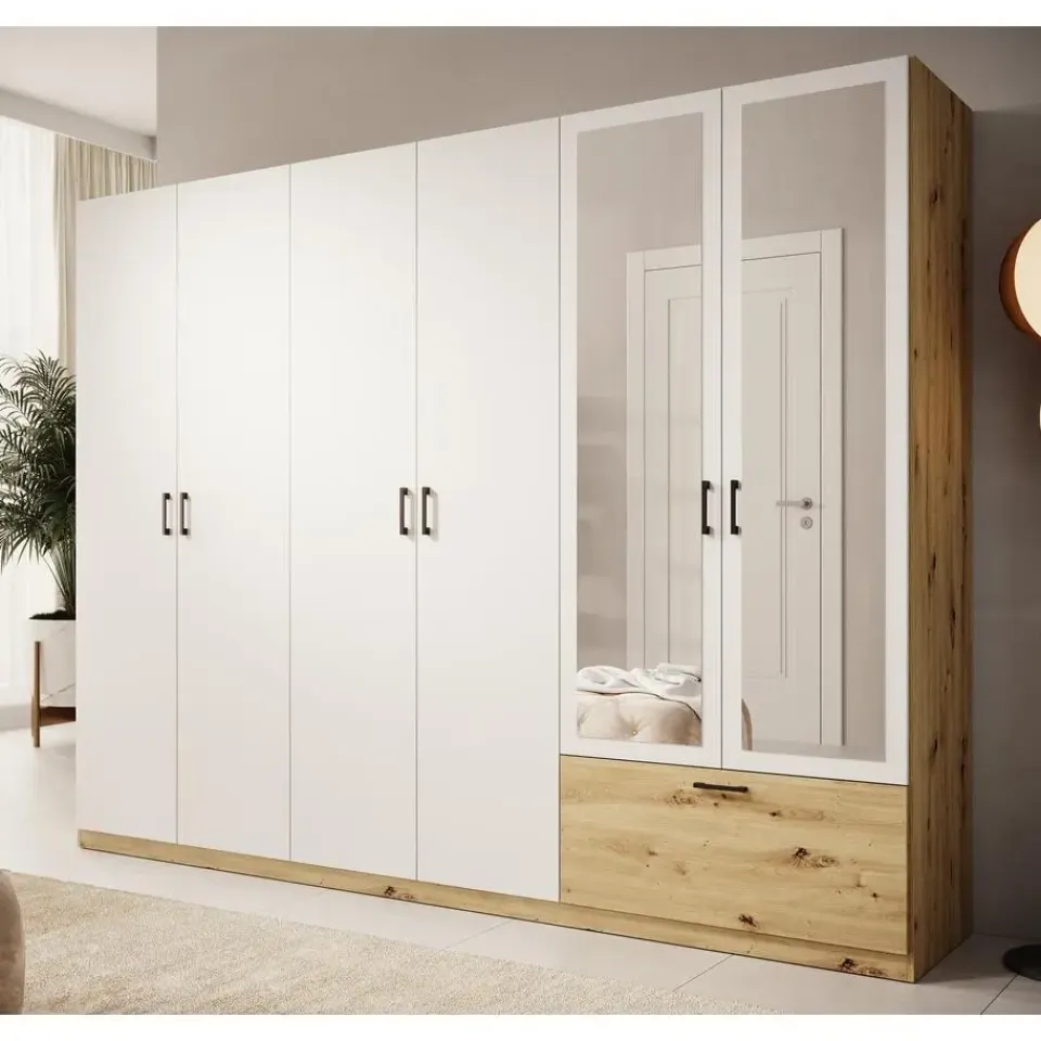 Meubella - Kledingkast Audrey - Wit - 270 cm - Met spiegel Best