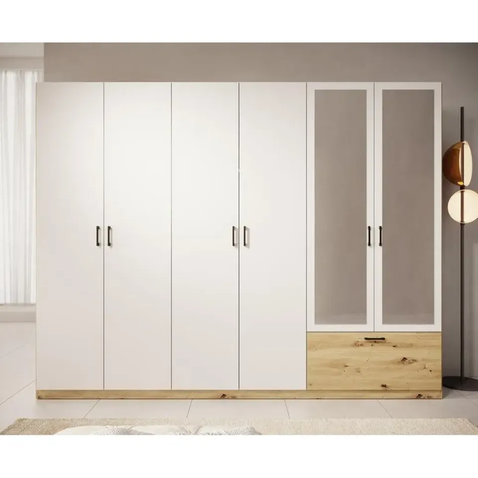 Meubella - Kledingkast Audrey - Wit - 270 cm - Met spiegel Best