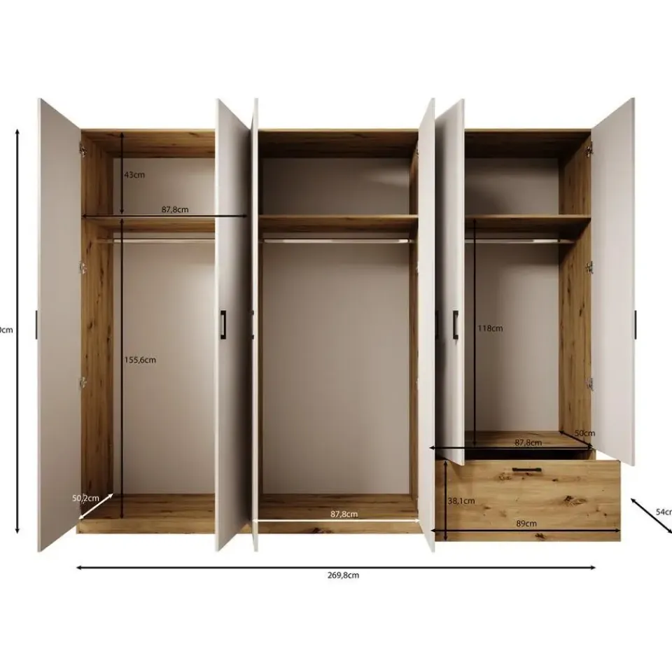 Meubella - Kledingkast Audrey - Wit - 270 cm - Met spiegel Best