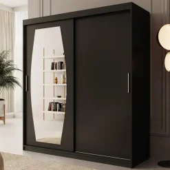 Meubella - Kledingkast Azai - Zwart - 180 cm - Met spiegel Outlet