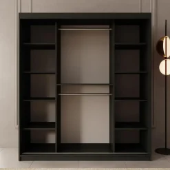 Meubella - Kledingkast Azai - Zwart - 180 cm - Met spiegel Outlet