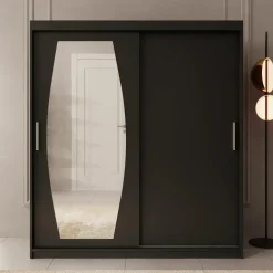 Meubella - Kledingkast Azai - Zwart - 180 cm - Met spiegel Outlet