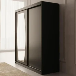 Meubella - Kledingkast Azai - Zwart - 180 cm - Met spiegel Outlet