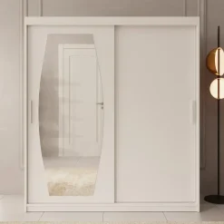 Meubella - Kledingkast Azai - Wit - 180 cm - Met spiegel Online