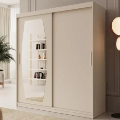 Meubella - Kledingkast Azai - Beige - 180 cm - Met spiegel New