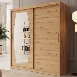 Meubella - Kledingkast Azai - Eiken - 180 cm - Met spiegel Sale