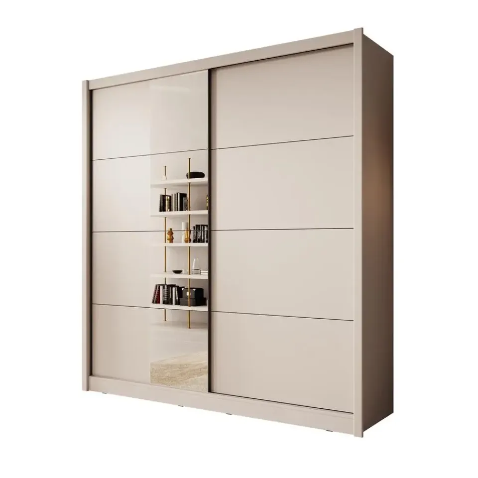 Meubella - Kledingkast Azul - Beige - 205 cm - Met spiegel Clearance