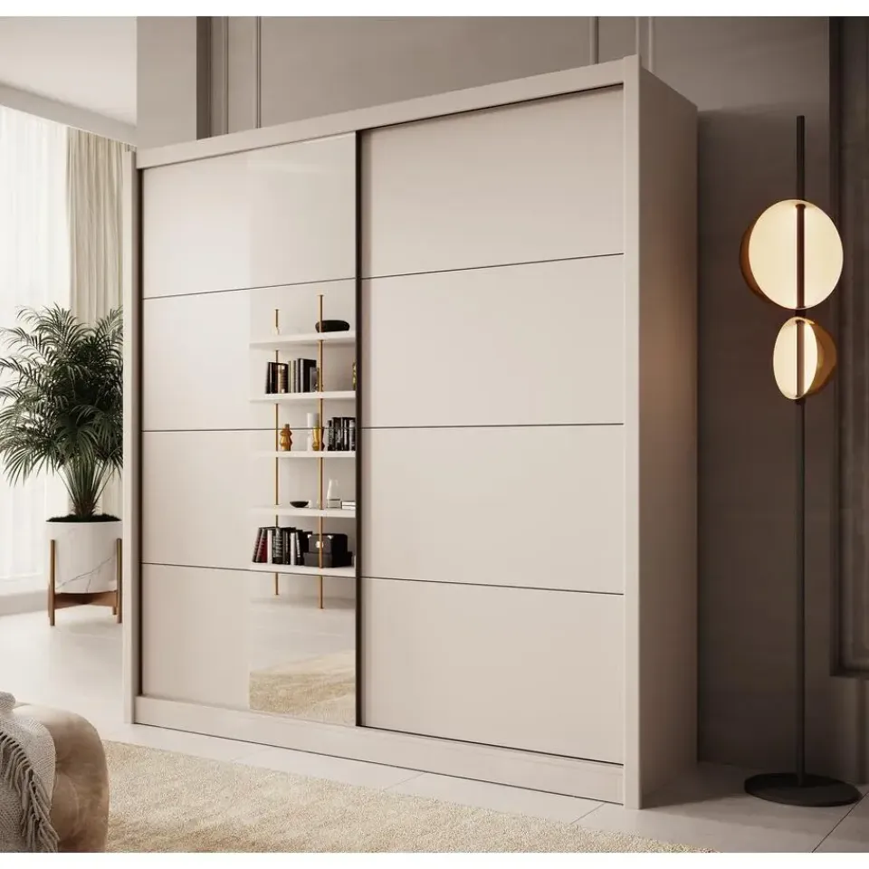 Meubella - Kledingkast Azul - Beige - 205 cm - Met spiegel Clearance