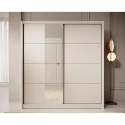 Meubella - Kledingkast Azul - Beige - 205 cm - Met spiegel Clearance