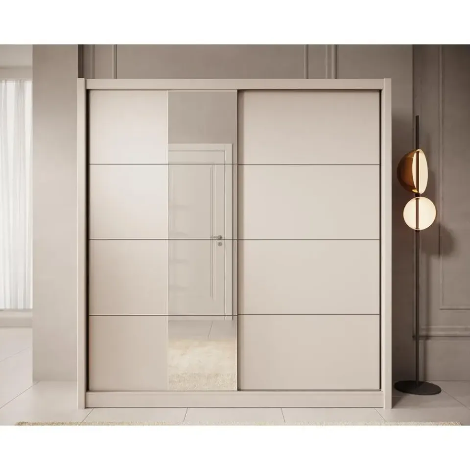 Meubella - Kledingkast Azul - Beige - 205 cm - Met spiegel Clearance