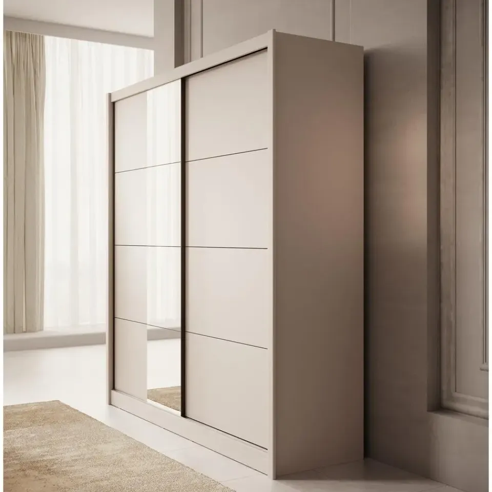 Meubella - Kledingkast Azul - Beige - 205 cm - Met spiegel Clearance