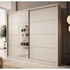 Meubella - Kledingkast Azul - Beige - 251 cm - Met spiegel Clearance