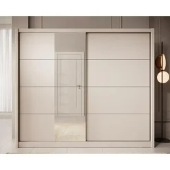 Meubella - Kledingkast Azul - Beige - 251 cm - Met spiegel Clearance