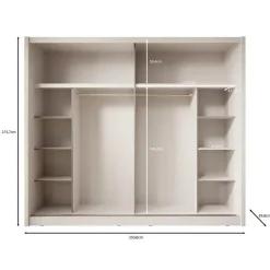 Meubella - Kledingkast Azul - Beige - 251 cm - Met spiegel Clearance