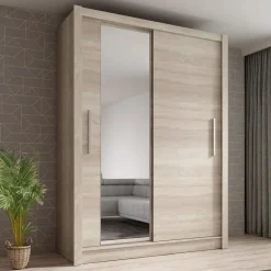 Meubella - Kledingkast Bazarre - Eiken - 155 cm - Met spiegel Outlet